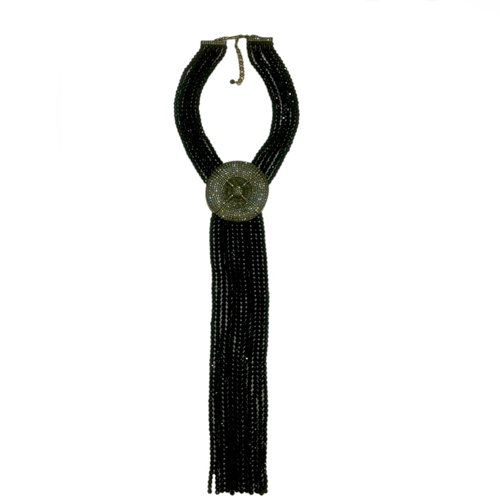 Vintage RARE Heidi Daus black glass beads Belgian Disc XL necklace w/ 12 strands